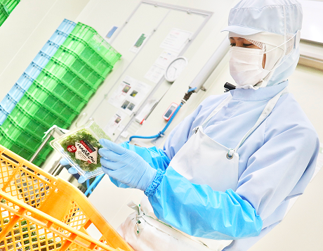 加工部のスタッフと商品写真